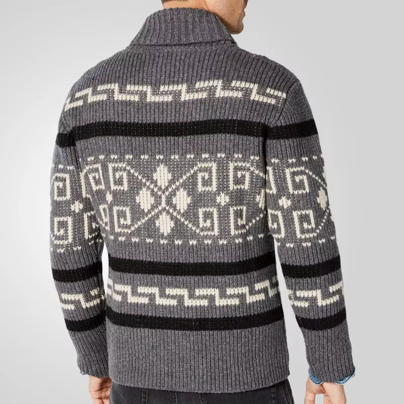 Cardigan tricoté pour hommes, manteau à fermeture éclair, manches longues, col rabattu, imprimé, épais, Slim Fit, point ouvert, automne hiver