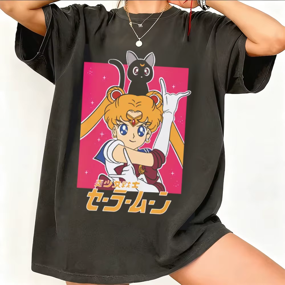 T-shirt graphique rétro Sailor Moon années 90, style anime, en coton, pour homme et femme, streetwear décontracté, tendance, manches courtes, couple, hip hop