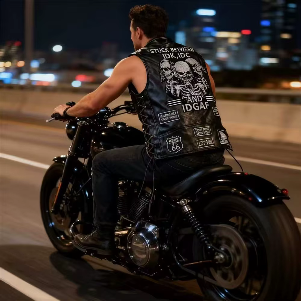 Veste de Moto Vintage homme en cuir véritable Racer rétro Moto gilet vêtements motard Moto gilet brodé sans manches