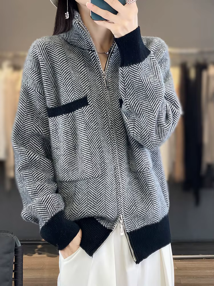 100% laine mérinos femmes pull décontracté col roulé fantaisie cour Cardigan femme tricots à manches longues cachemire pardessus vêtements hauts