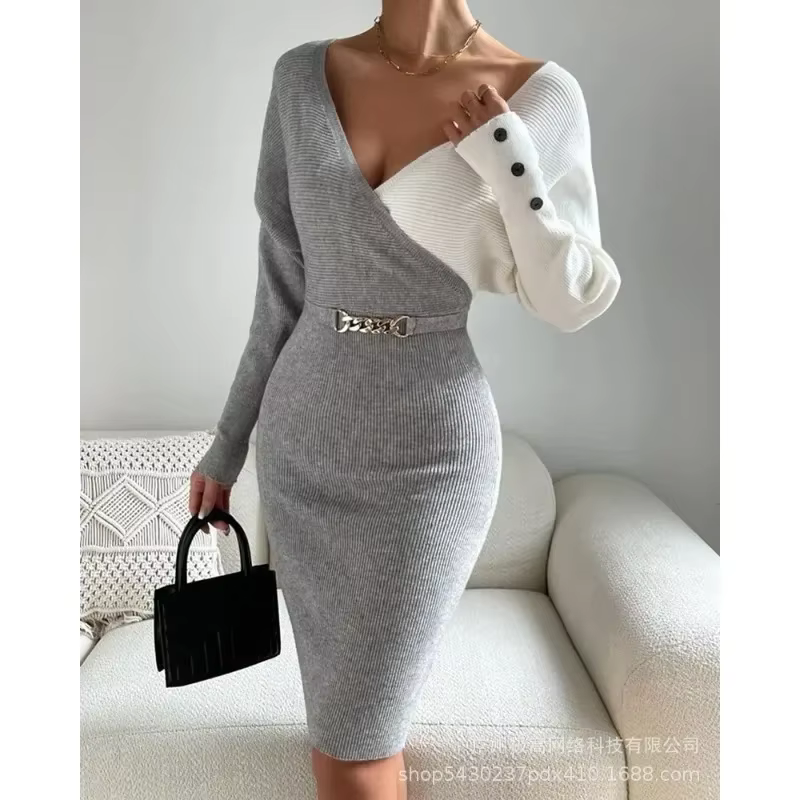 Robe pull taille haute pour femme