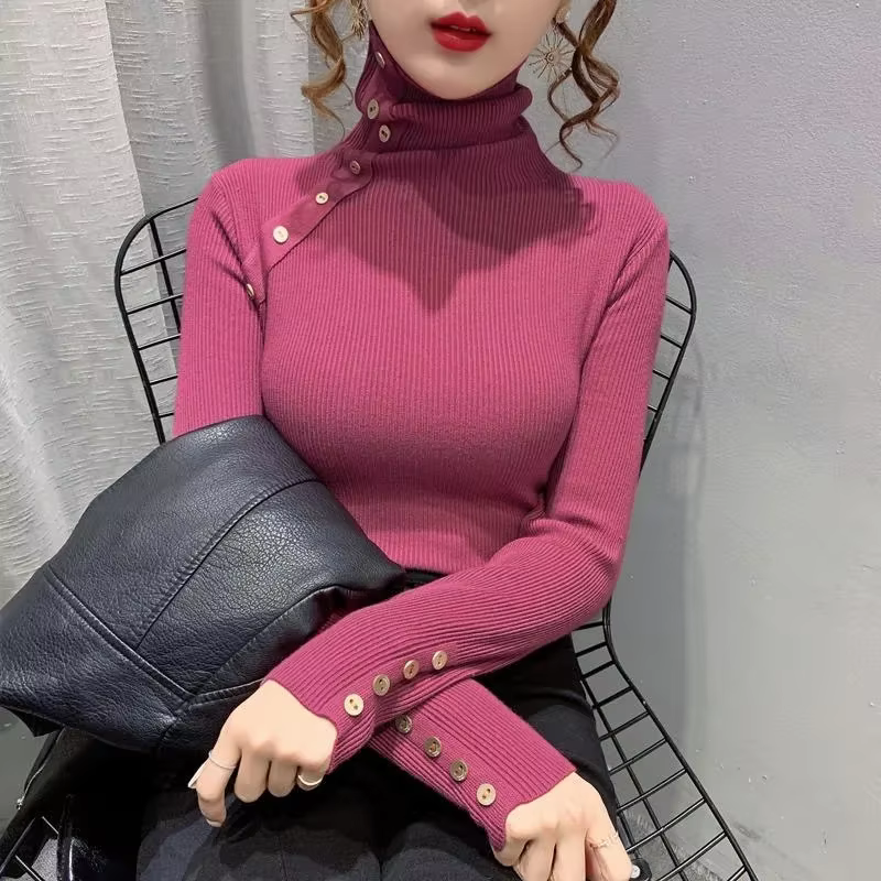 Pull-Over Chaud de Couleur Unie pour Femme