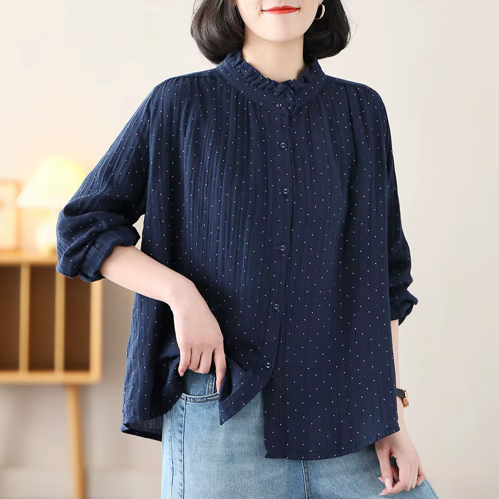 Chemisier à volants à col montant pour femmes, coupe ample, Style coréen, hauts élégants pour printemps et automne