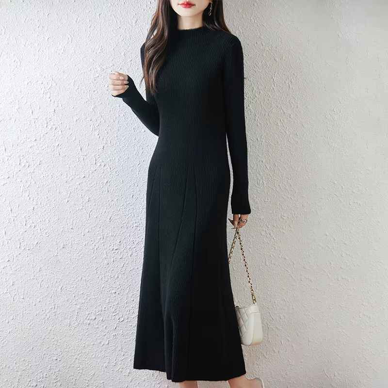 Nouvelle robe à col rond pour femmes avec pull 100% laine mérinos automne et hiver
