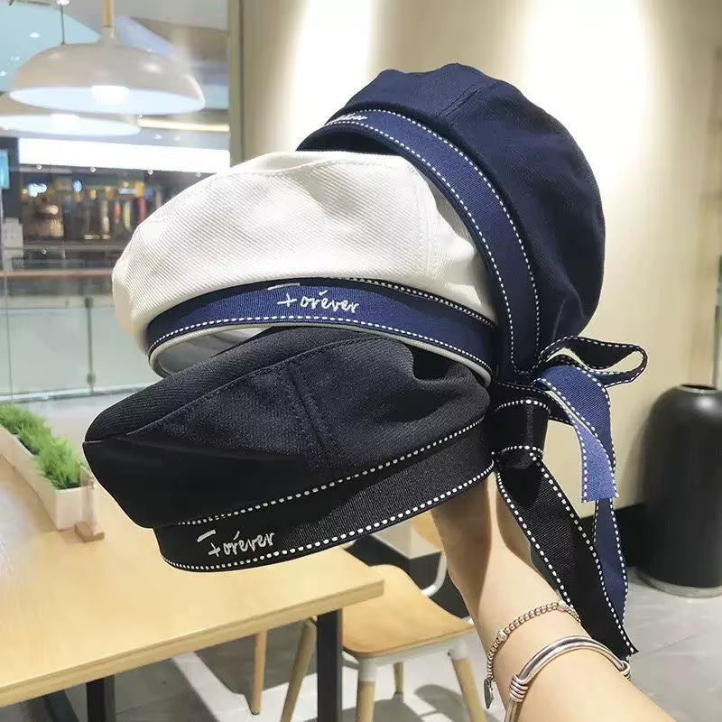 Chapeau de marin style japonais, béret mignon, léger pour l'été, noir et blanc, casquette uniforme preppy, accessoire de chapeau uniforme
