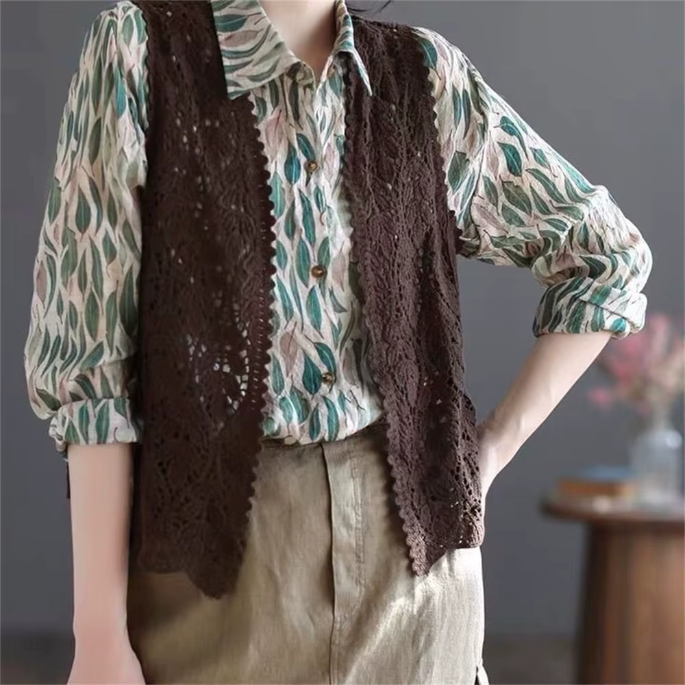 Cardigan évidé en tricot au crochet pour femmes