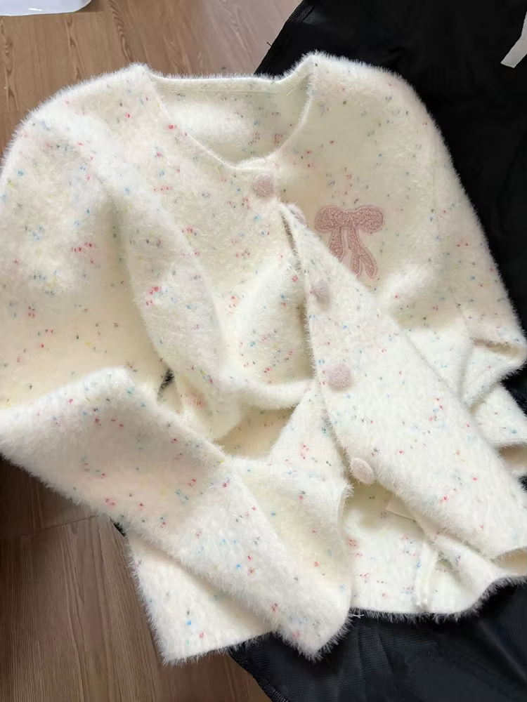 Cardigan à pois avec nœud doux pour femme