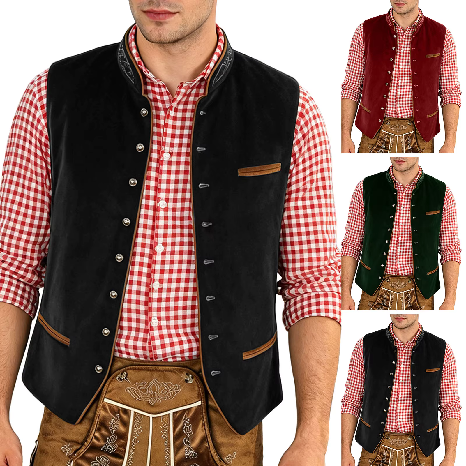 Gilet de costume en velours médiéval pour hommes, veste classique à simple boutonnage pour Halloween, pour banquet, gilet d'Oktoberfest pour hommes