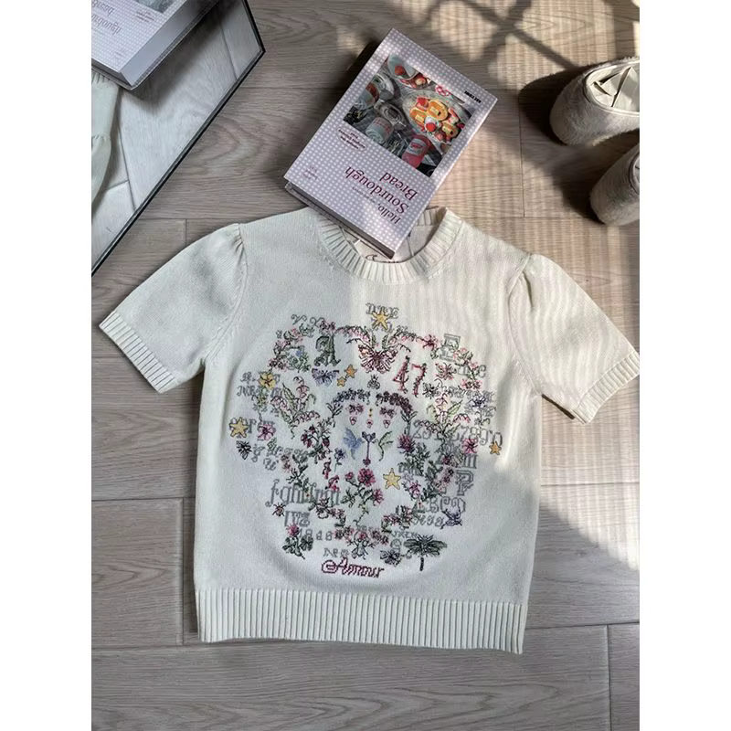 Pull tricoté à manches courtes pour femme