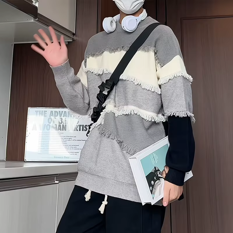 Pull en patchwork de laine de luxe haut de gamme pour hommes, pulls Harajuku coréens, pulls optiques chauds pour hommes, pulls de Noël pour hommes, automne et hiver