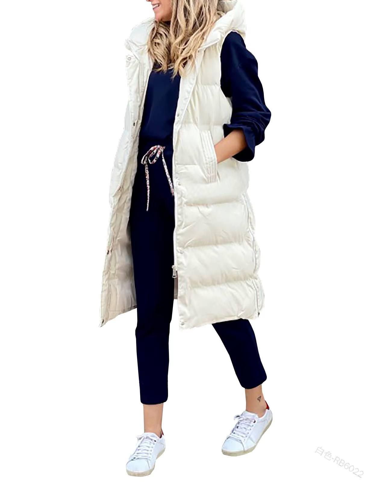 Femmes manteau Long gilet avec capuche automne hiver sans manches chaud coton vers le bas