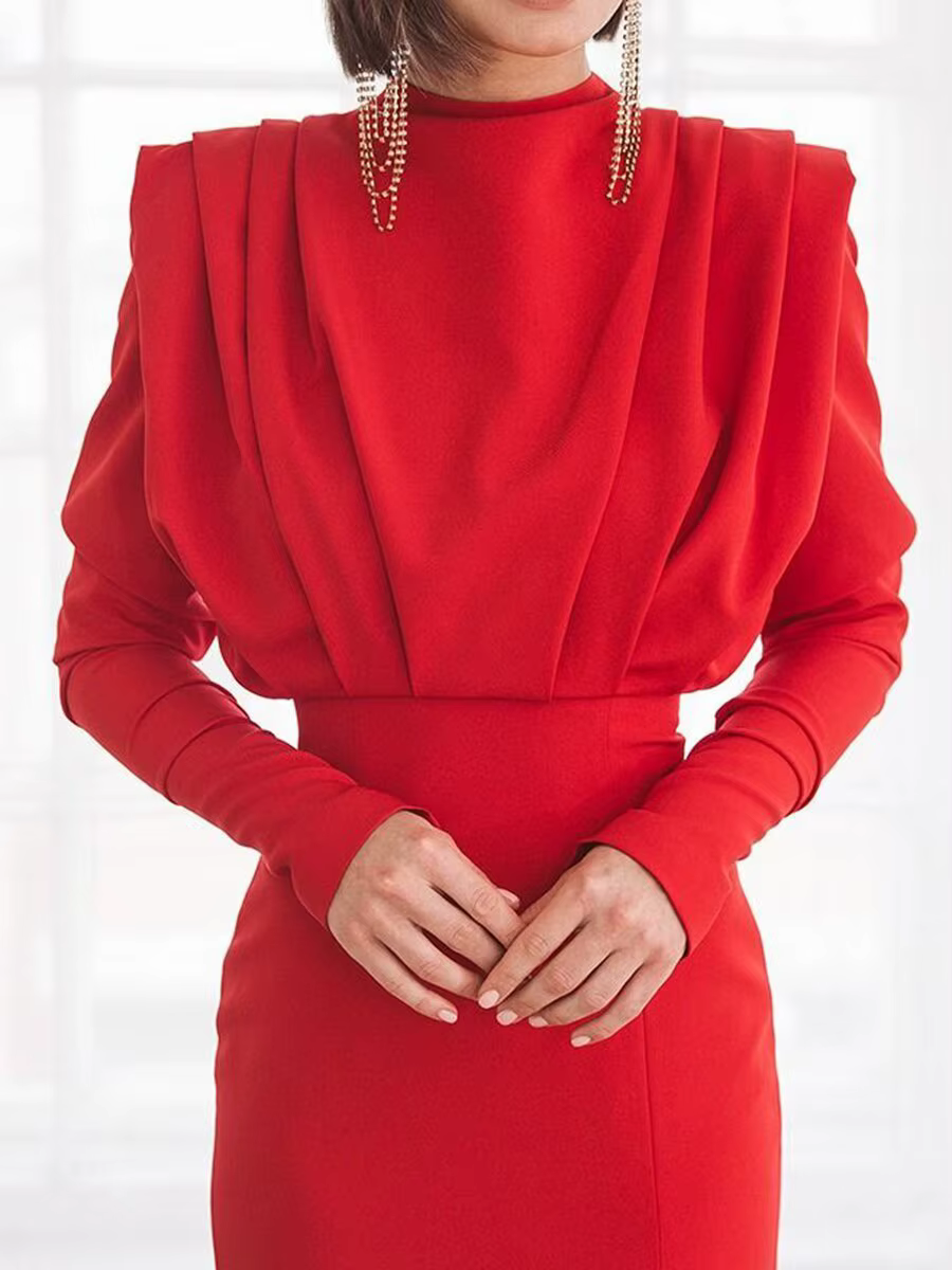 Robe longue fendue à col haut, à la mode, Style élégant, en Fiber de Polyester, manches longues, robe mi-longue pour printemps et été, nouvelle collection