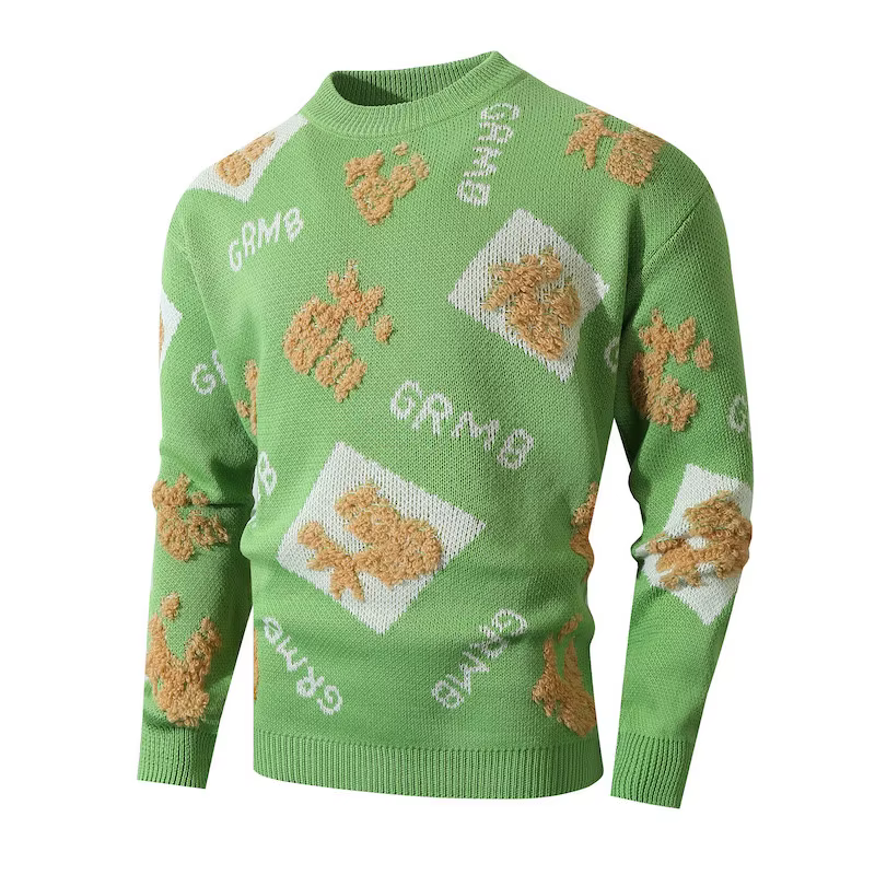 Pull de Noël à col rond pour hommes, manches longues, pull de Noël tricoté décontracté unisexe, vêtements du nouvel an chinois, grande taille, M-XXXL