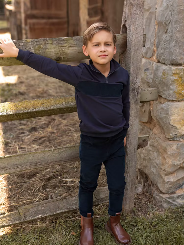 AP 2025 AW collection velours côtelé bleu marine enfants filles garçons pull robe jupe famille correspondant vêtements