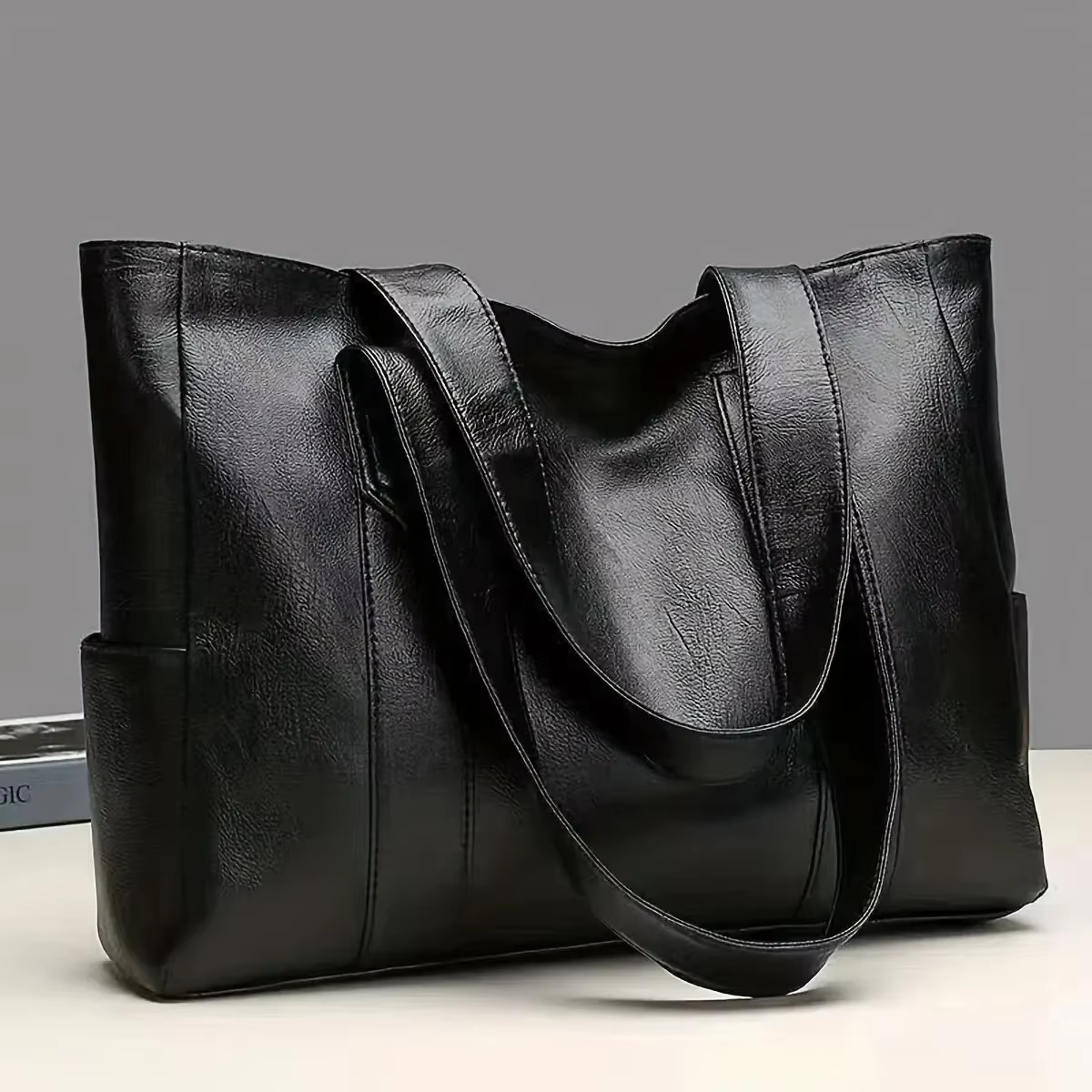 Sac à main vintage grande capacité pour femme, sac à bandoulière uni vintage, sac à main décontracté pour femme