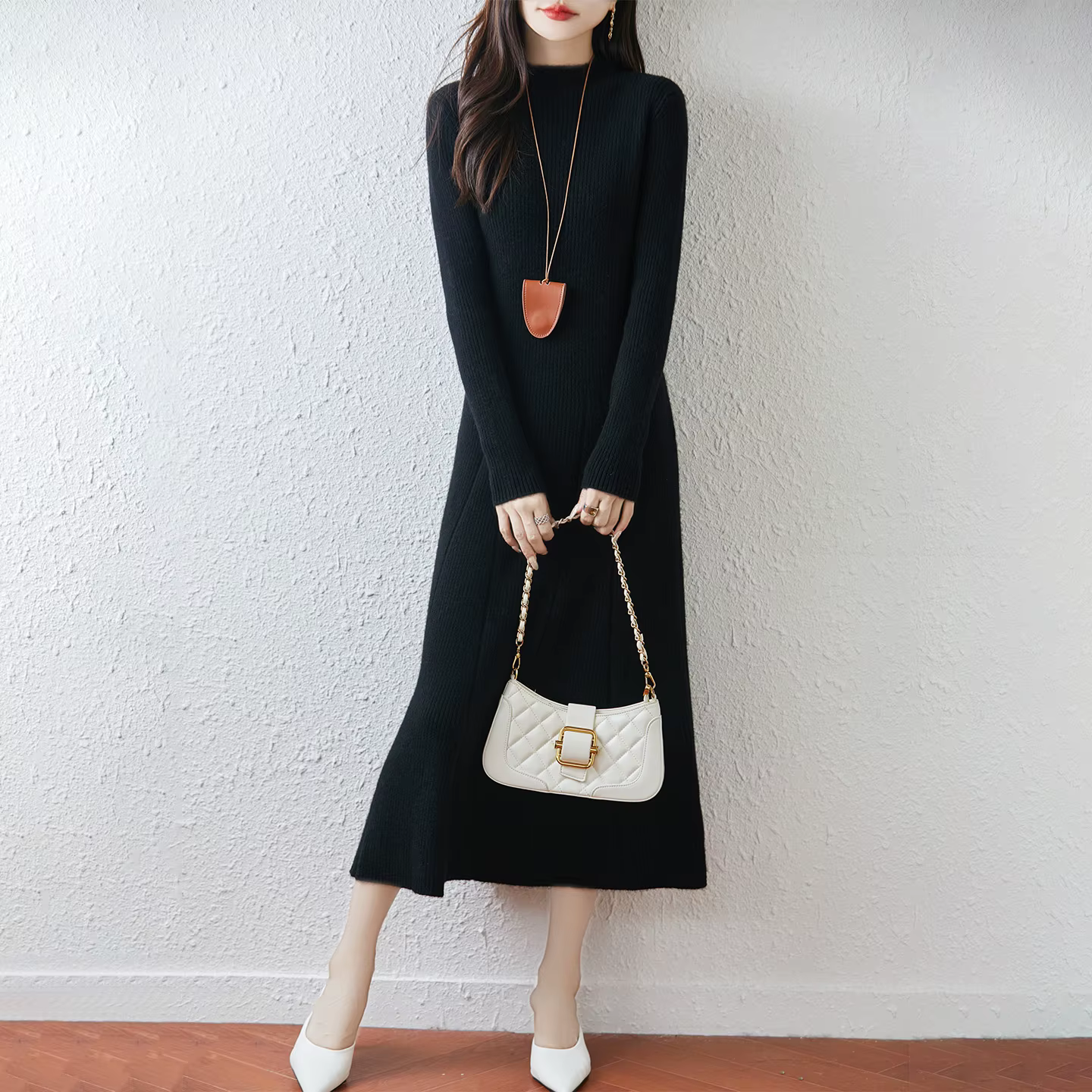 Nouvelle robe à col rond pour femmes avec pull 100% laine mérinos automne et hiver