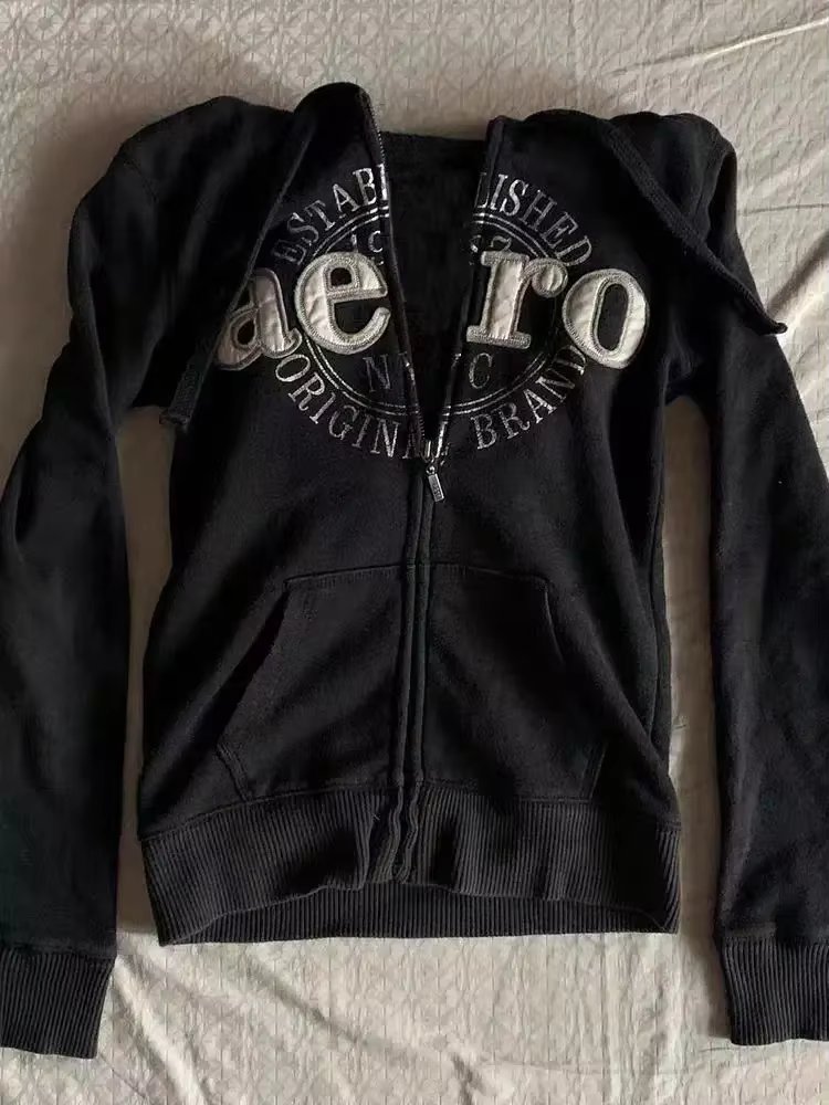 Veste rétro américaine design vintage sweat à capuche noir femmes