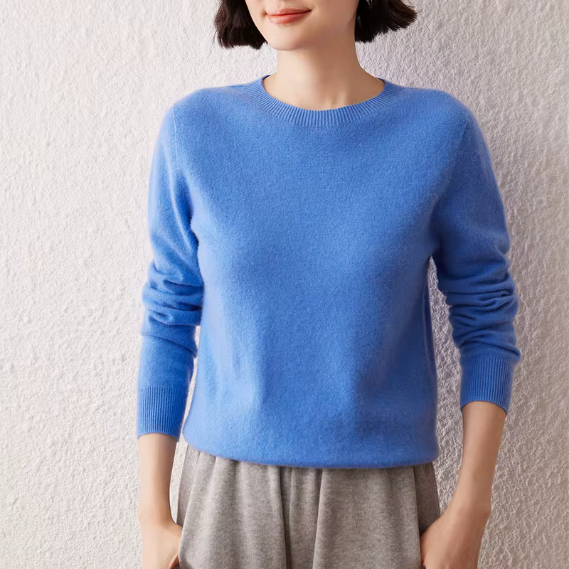Pull en cachemire à manches longues et col rond pour femme