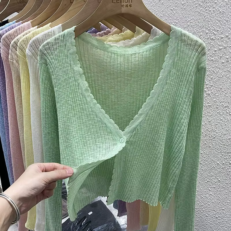 Cardigan court pastel pour femmes, veste tricotée légère, tenue basique pour adolescentes printemps été