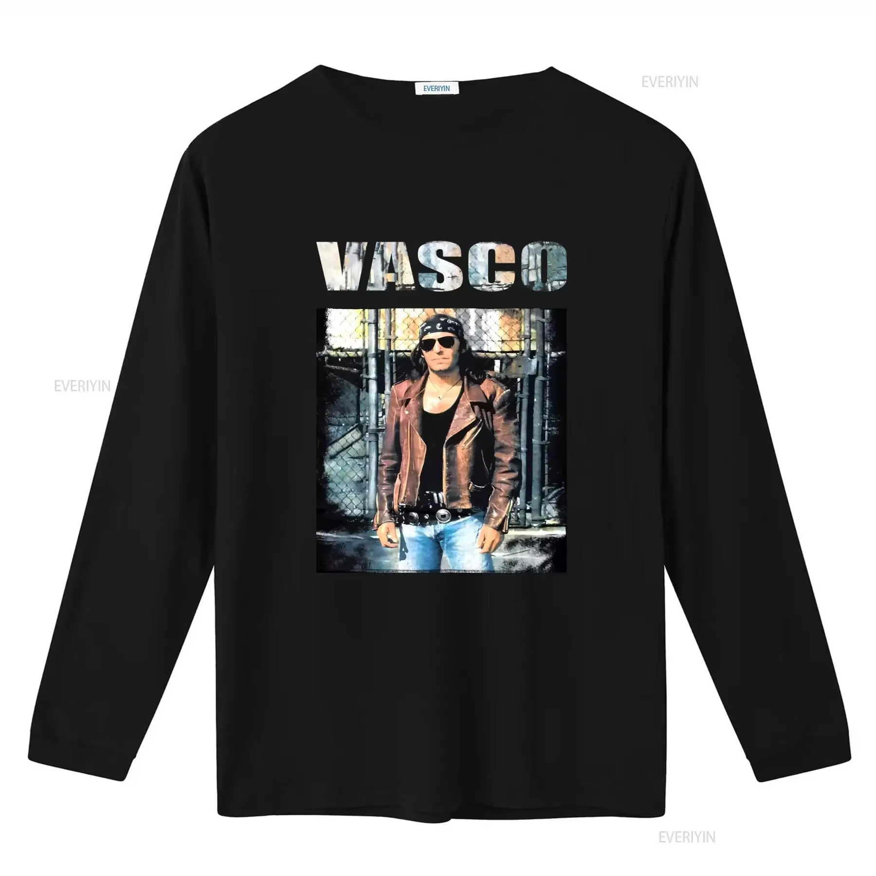 T-shirt original vintage Vasco Rossi 1993 col rond décontracté tissu légèrement extensible coupe régulière vintage