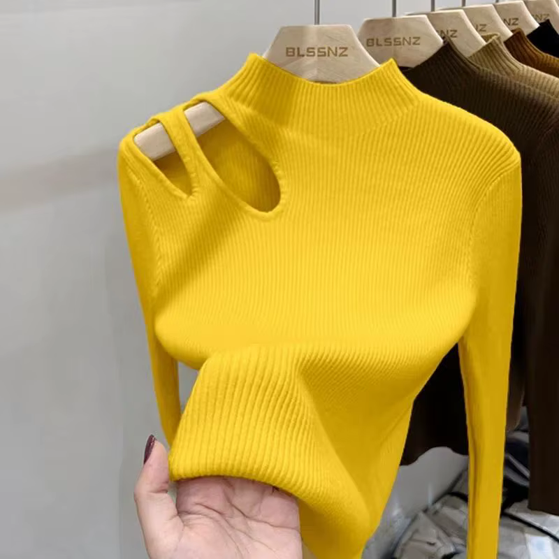 Col roulé tricoté femmes pull côtelé pulls automne hiver basique