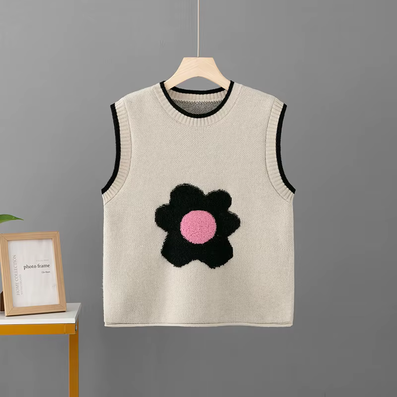 Pull tricoté à fleurs coréennes pour femmes