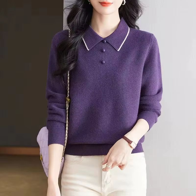 Nouveau pull élégant à col polo pour femme
