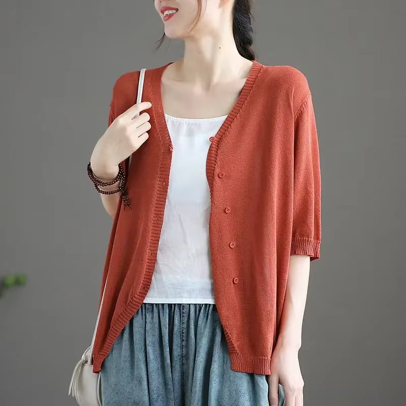 Cardigan féminin en coton polyester acétate avec col en V pour femmes style Harajuku été printemps ocassions spéciales