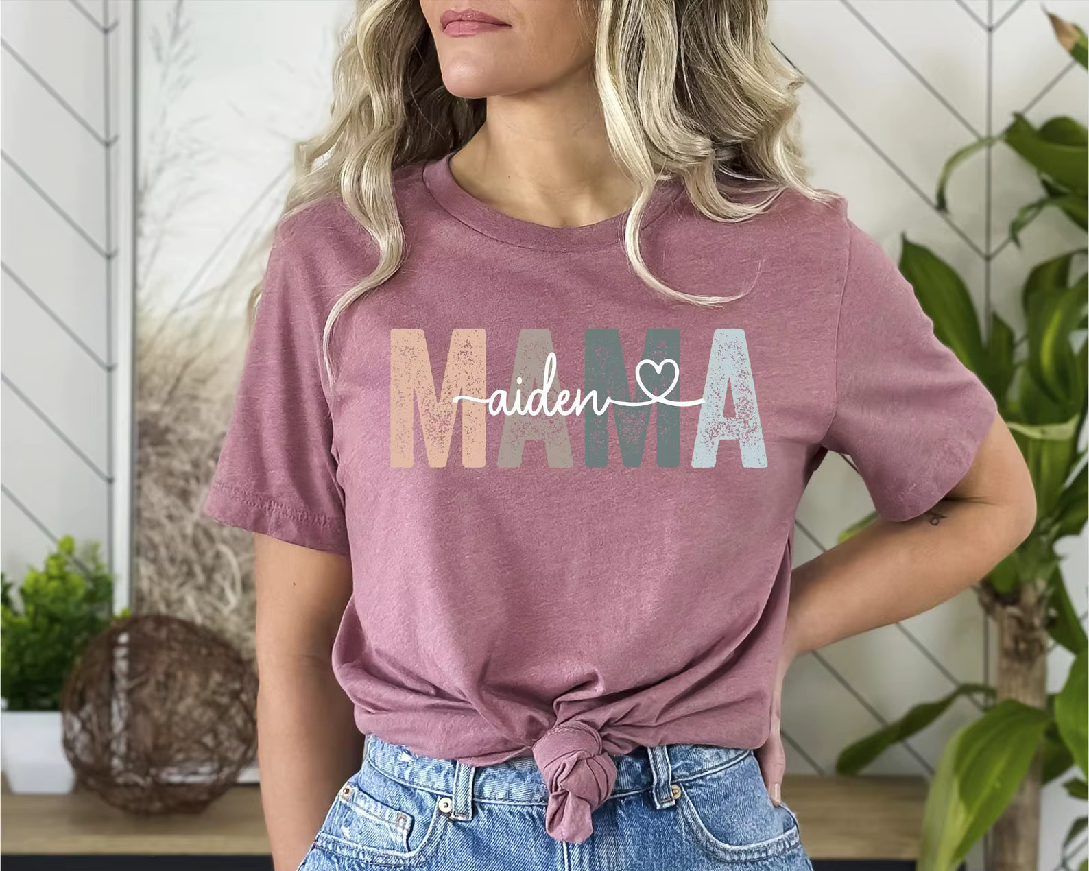 T-shirt personnalisé pour maman avec les noms des enfants, cadeau pour la fête des mères, t-shirt en coton à manches courtes personnalisé pour femme avec lettres « Mama »