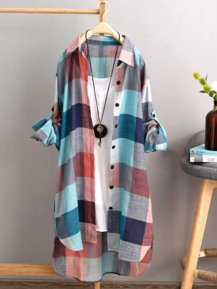 Chemise en coton à carreaux pour femmes