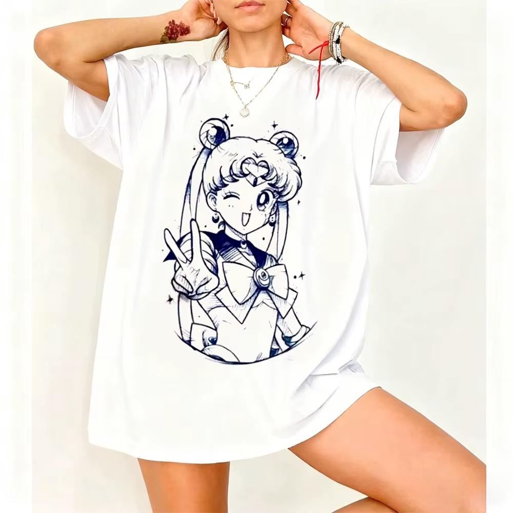 T-shirt graphique rétro Sailor Moon années 90, style anime, en coton, pour homme et femme, streetwear décontracté, tendance, manches courtes, couple, hip hop