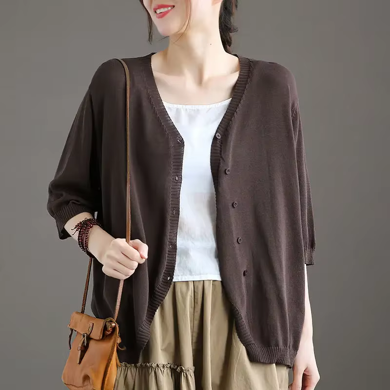Cardigan féminin en coton polyester acétate avec col en V pour femmes style Harajuku été printemps ocassions spéciales