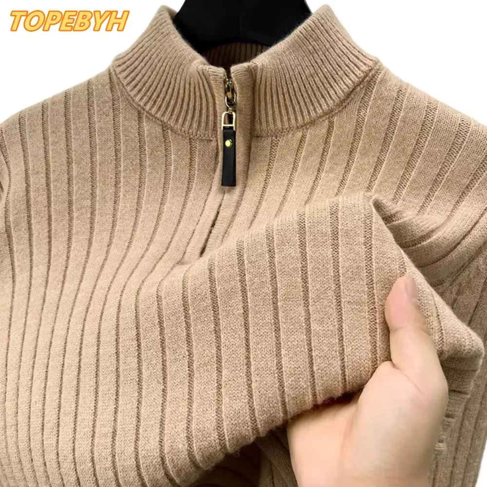 Pull pour hommes hiver quart de fermeture éclair pull coupe ajustée décontracté tricoté hauts pullover