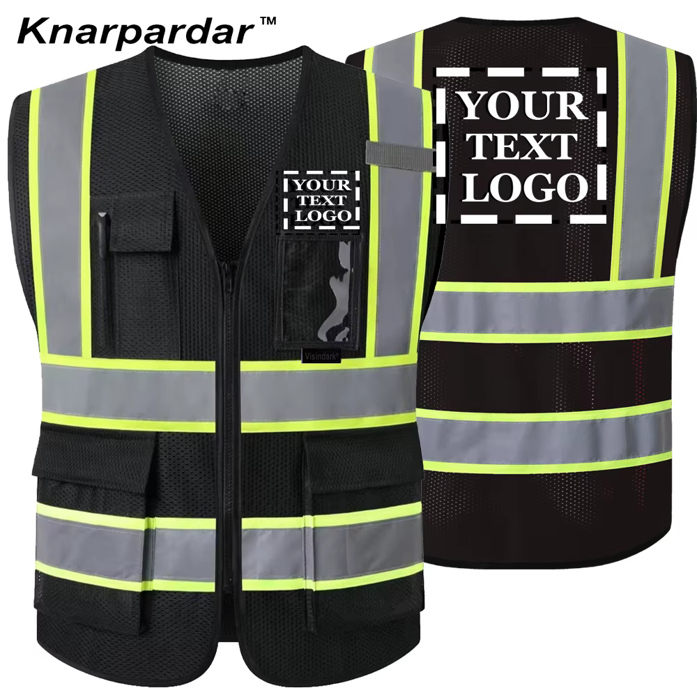 Gilet de travail noir et rose personnalisable avec votre logo – Veste de travail, vêtements de travail avec logo d'entreprise, gilet de chantier extérieur
