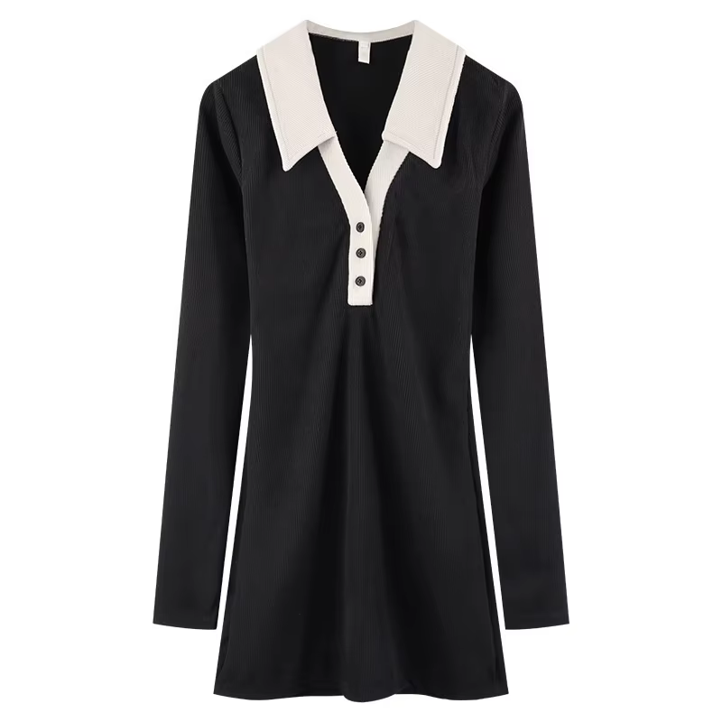 Robe marron française tricotée à col Polo pour femmes