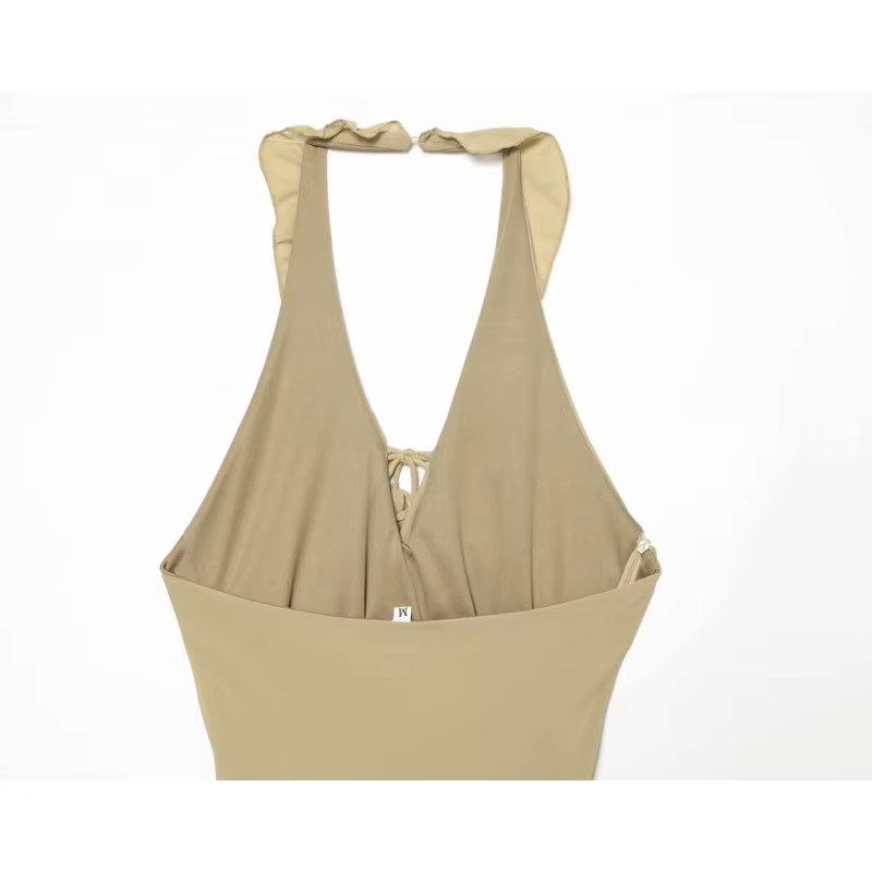 Robe décontractée pour femme à col halter et volants, nouvelle collection été 2026, col en V, ourlet évasé asymétrique, idéale pour la plage, les vacances et le quotidien