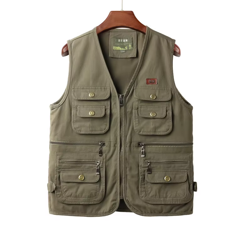 Gilet pour homme multi-poches sans manches, veste cargo pour homme, vêtements de travail en plein air, voyage, randonnée, gilet en coton