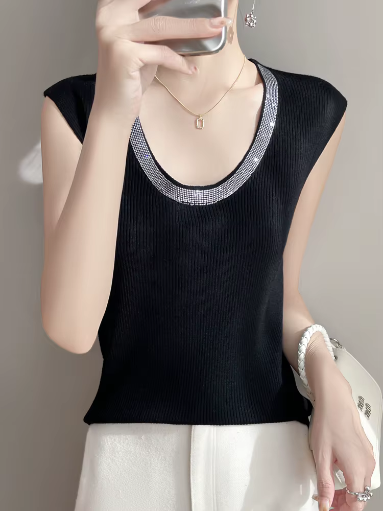 Débardeur en tricot sans manches pour femme
