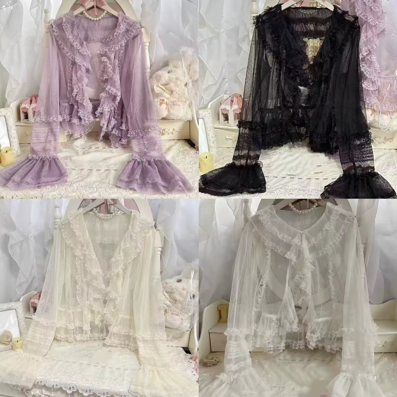 Automne Lolita doux mignon blanc Cardigan chemise femmes décontracté à manches longues couverture en dentelle mince Kawaii filles Blouse Shaw
