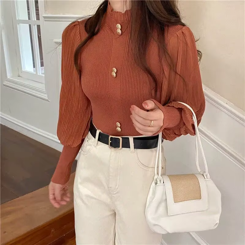 Pull à col roulé en dentelle à manches longues pour femmes