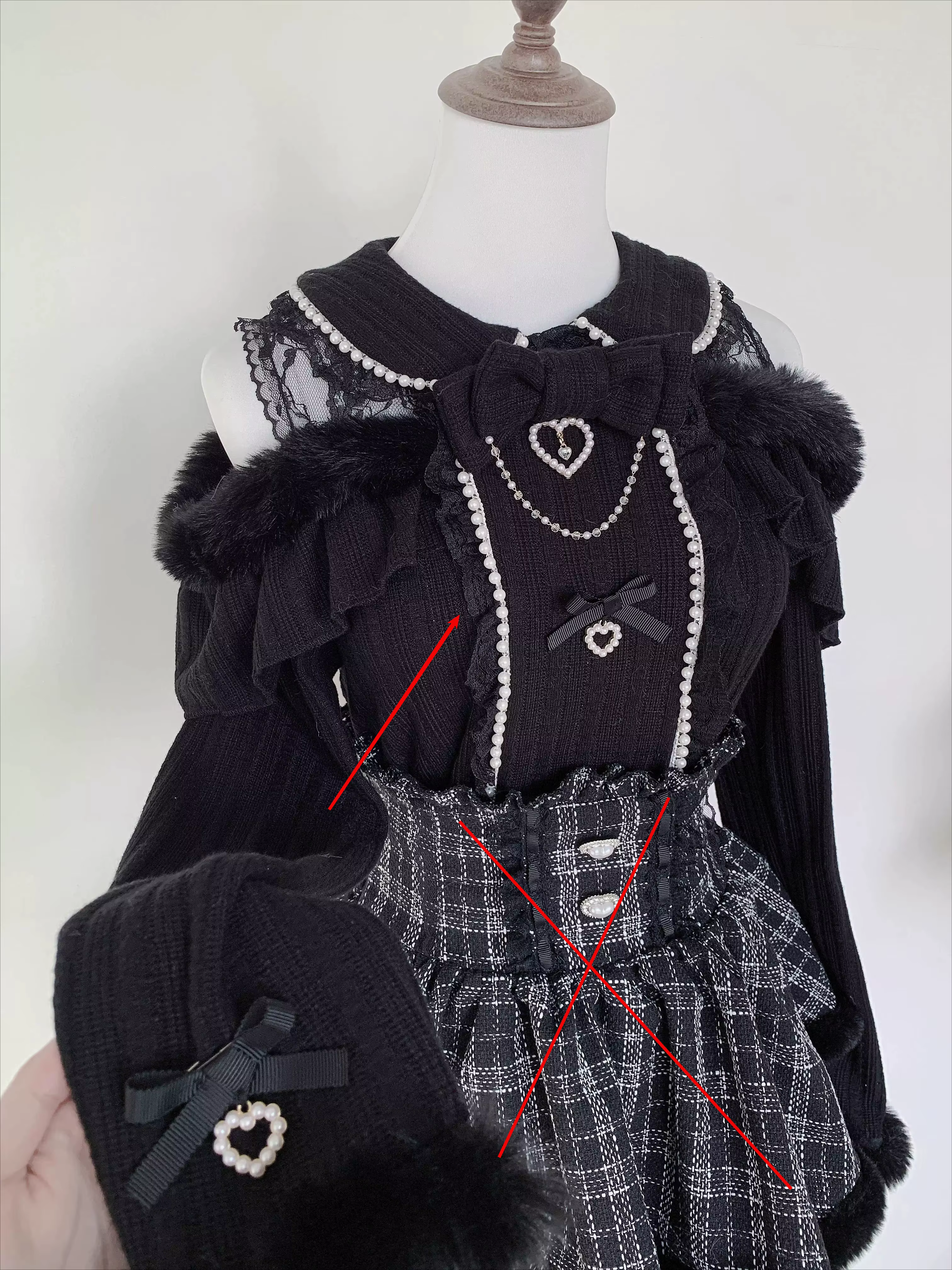 Style japonais Mine série Production de masse chandails dames haut Lolita femmes taille haute jupe à carreaux noire automne et hiver nouveau