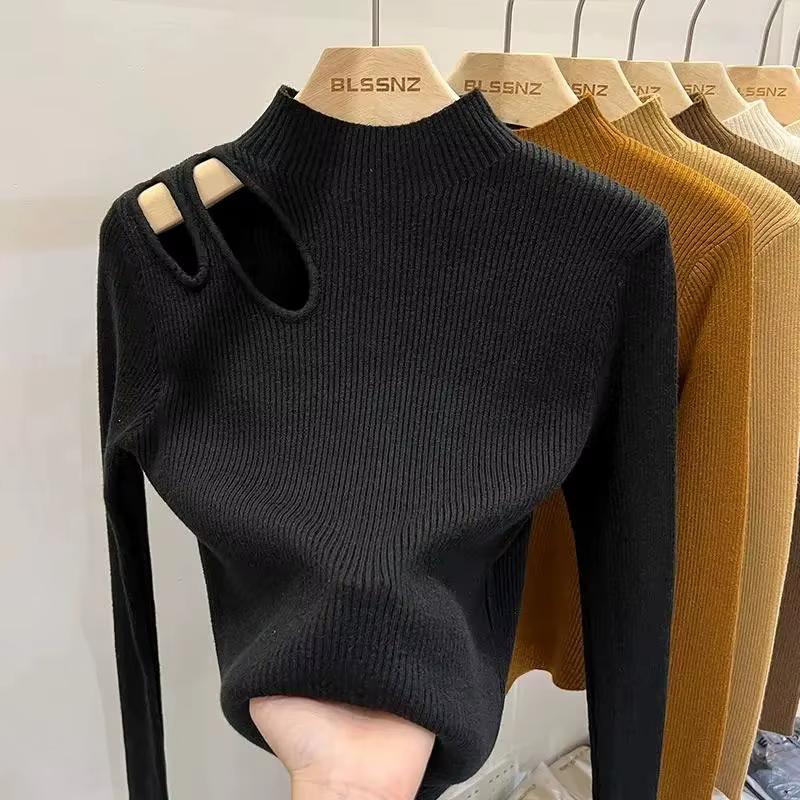 Col roulé tricoté femmes pull côtelé pulls automne hiver basique