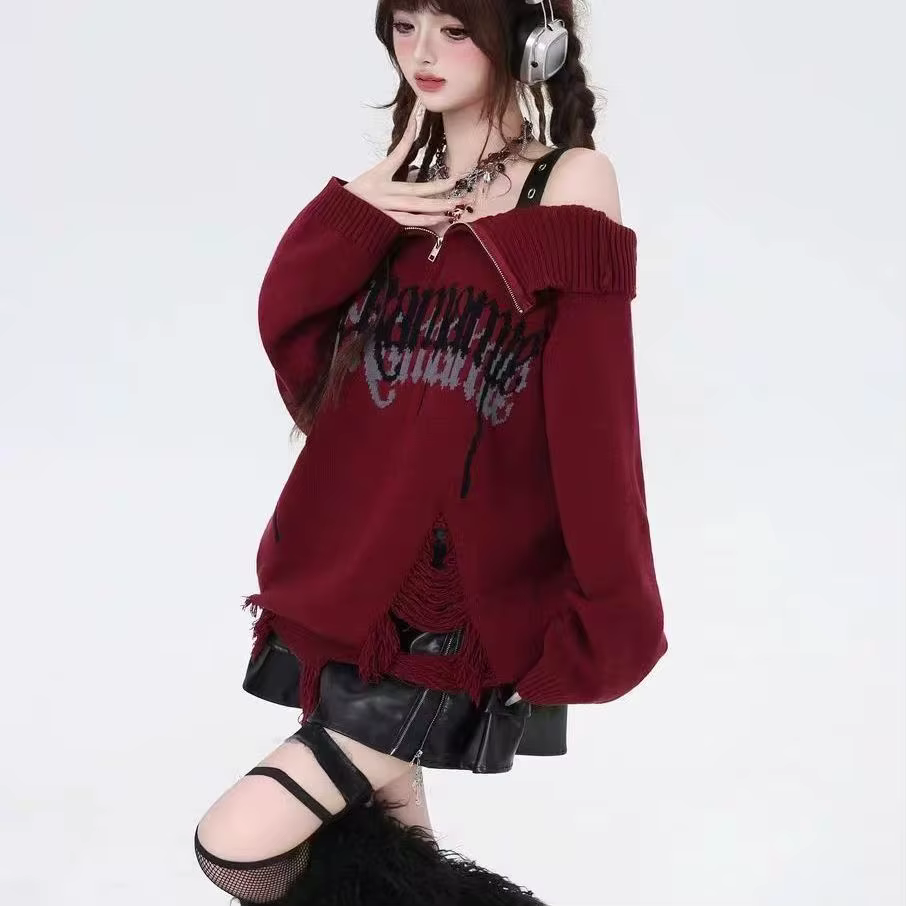 Pull à épaules design trou de sous-culture pour femme