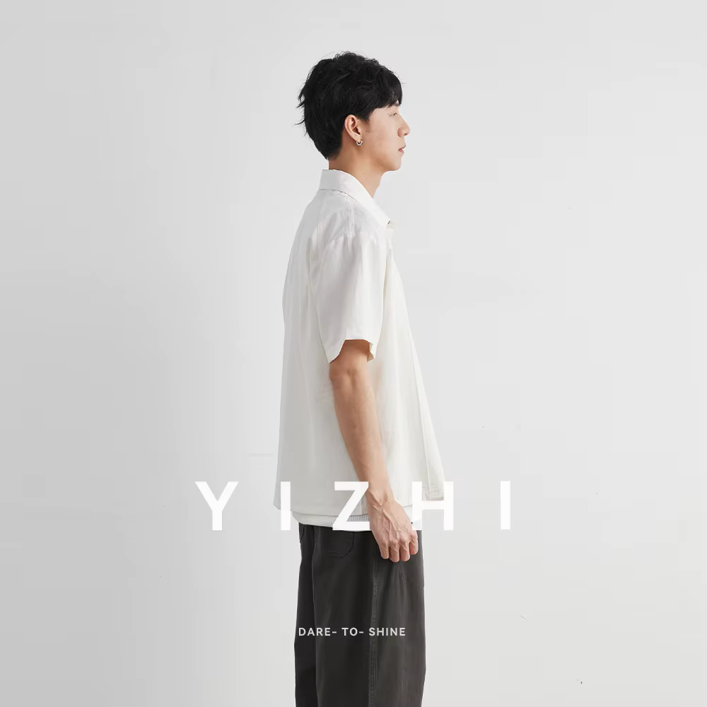 Chemise décontractée pour homme à col cubain, manches courtes, légère et simple, style japonais, coupe ample et épaules tombantes, respirante, été 2026