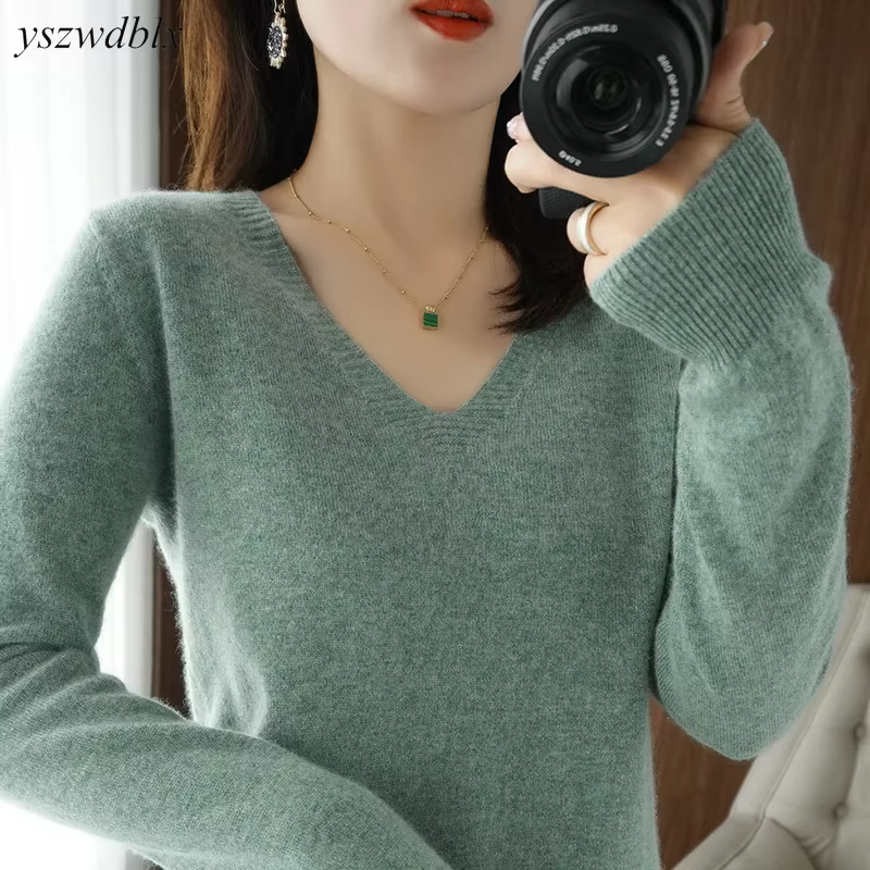 YSZWDBLX chandails femmes décontracté col en v solide pulls