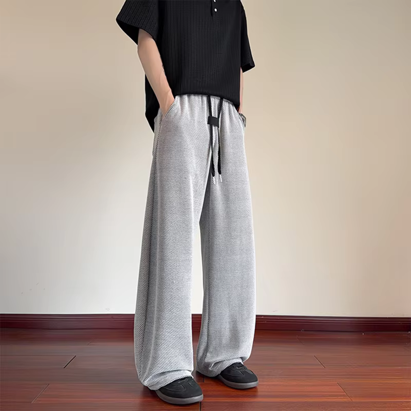 Pantalon de jogging en maille pour homme, coupe large, avec cordon de serrage, taille élastique, style décontracté, coupe athlétique, pantalon lanterne