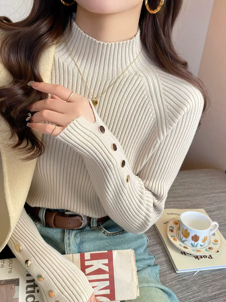 Automne hiver pull femmes pulls à manches longues hauts vêtements mince tricot doux