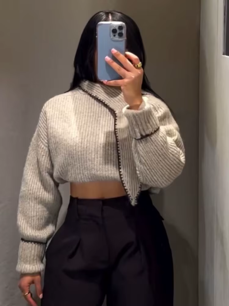 HH femmes hiver nouvelle mode polyvalent nœud décoré pull femme décontracté mince col montant à manches longues