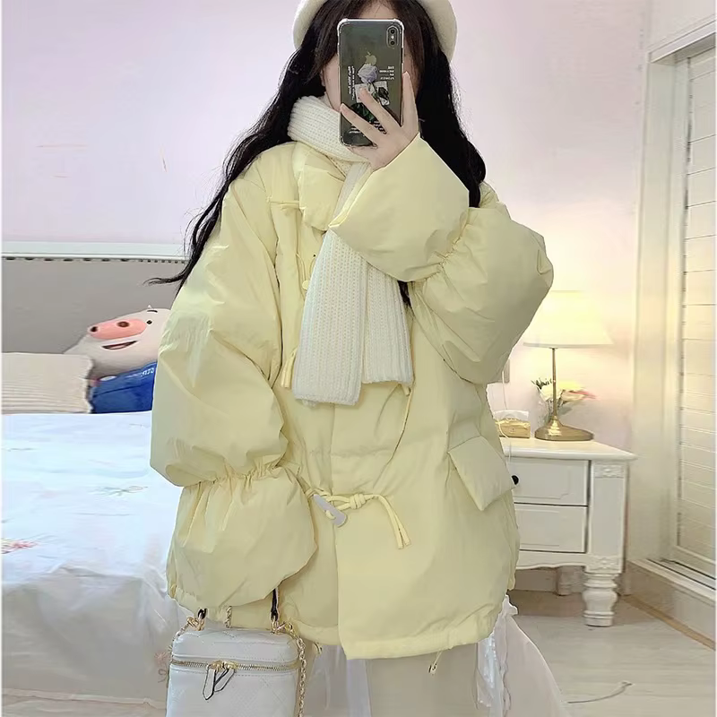 Veste en duvet de coton pour femmes, nouveau manteau de sport d'hiver avec boutons en corne pour étudiants, 2025