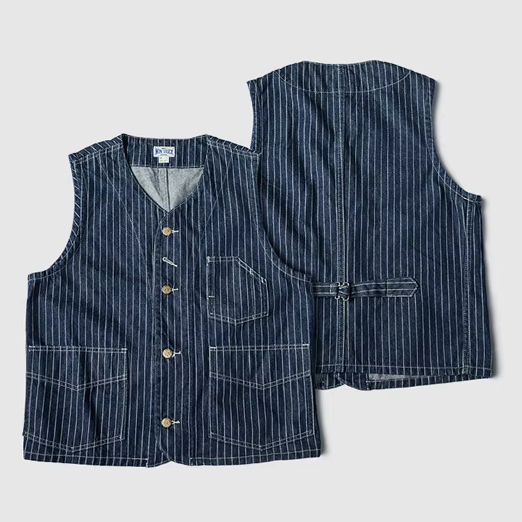 Gilet de travail vintage américain pour homme, 12 oz, 100 % coton lavé, style Amekaji, imprimé à rayures à pois Wabash